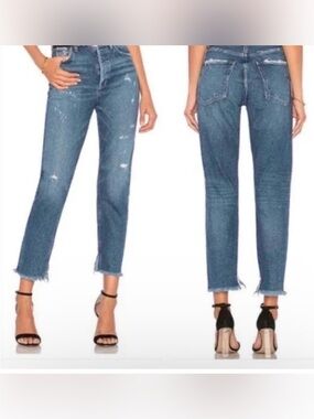 AGOLDE Feel Good Jamie High Rise Straight Crop Raw Hem Button fly Jeans Size 30
